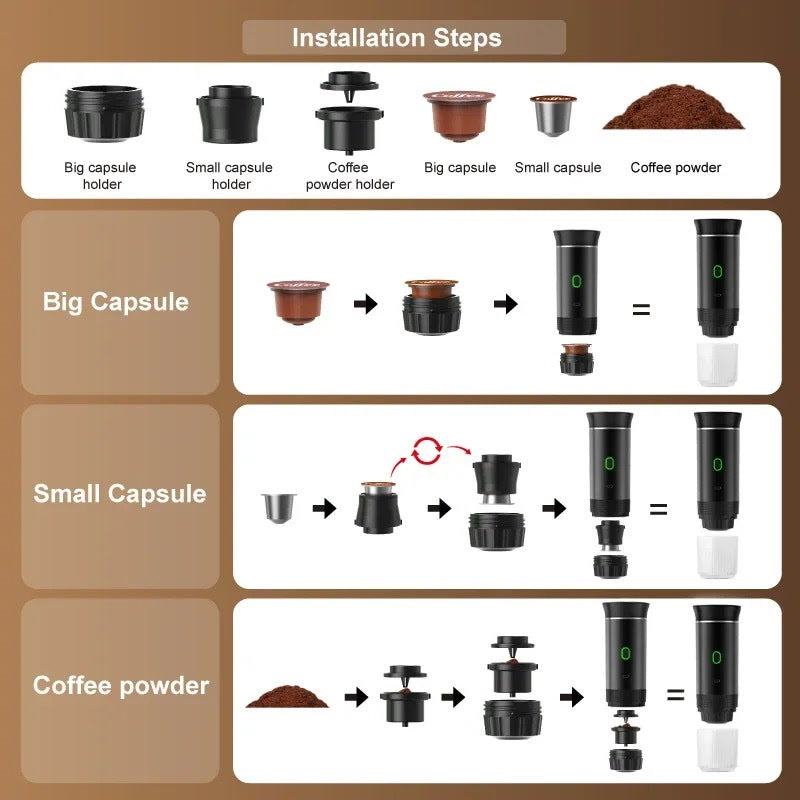 3-in-1 Wireless Capsule Powder Coffee-machine Portable Electric Coffee Maker for Travel Camping Home-made Espresso Coffee maker