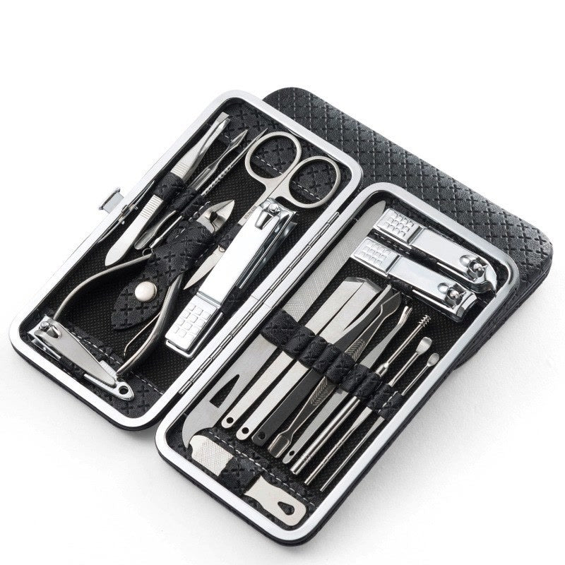 Home Nail Clipper Set of 19 Pieces Large Size Dead Skin Pliers Diagonal to Remove Dead Skin Small Eyebrow Clipper Leather Sleeve
