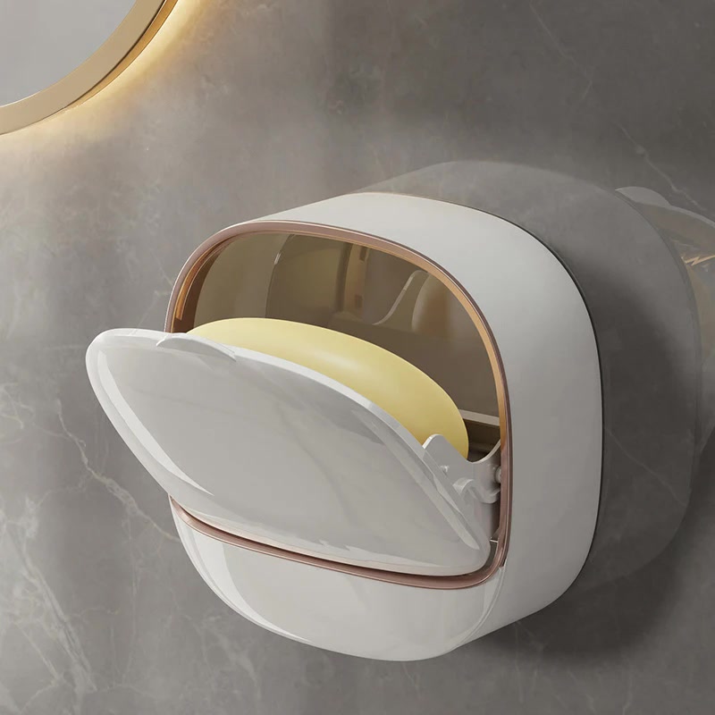 New 1Pcs Wall-mounted Soap Dish With lid, Drain Soap Dish Without drilling, Soap Storage Rack For bathroom, Bathroom Accessories