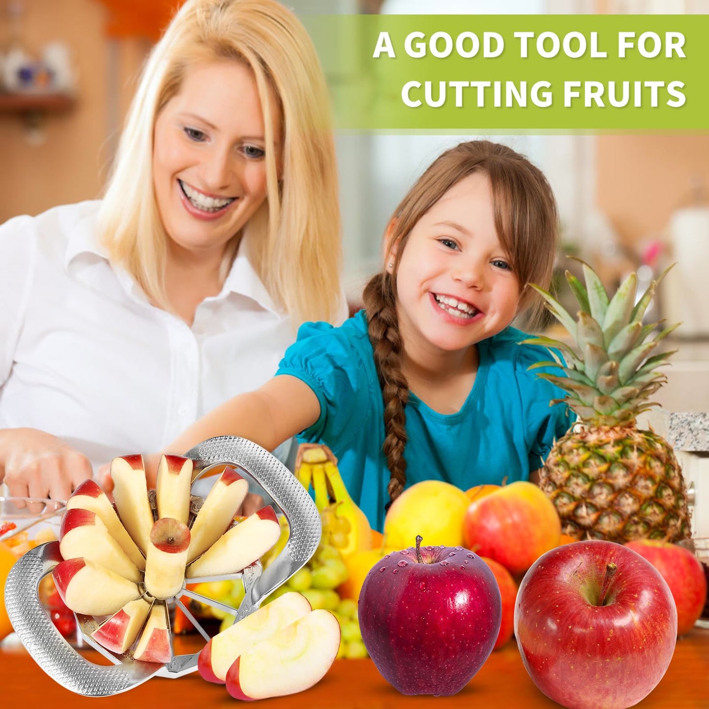 Fruit Cutter, 12-Blade Extra Large Apple Corer,Easy to Use, Time-Saving, Heavy Duty Stainless Steel Apple Slicer And Divider