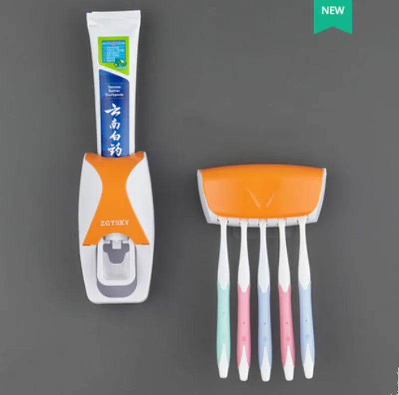 Auto Toothpaste Dispenser Set: 2-PC Wall Mount