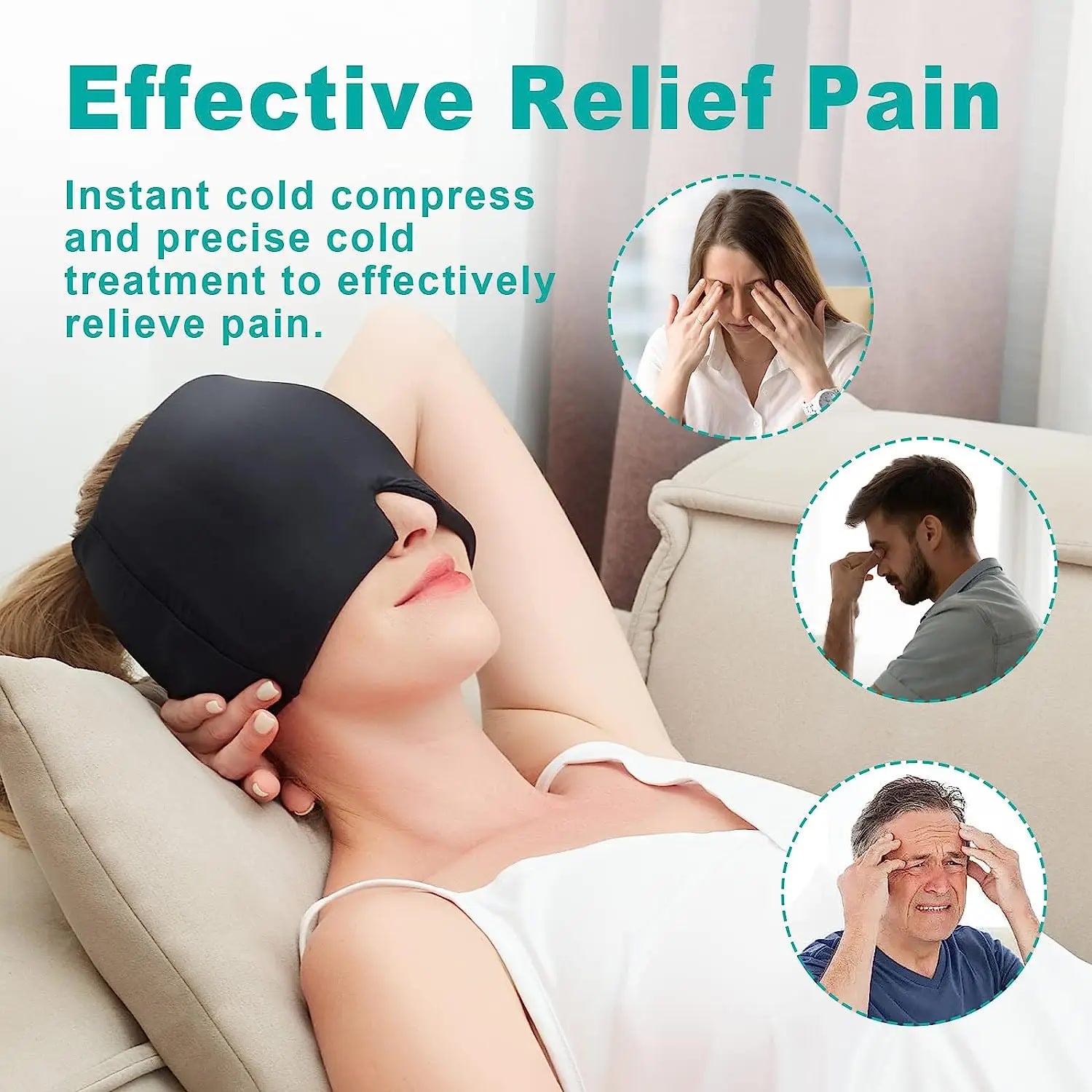 New Migraine Relief Hat headache hat Gel Hot Cold Therapy Ice Cap For Relieve Pain Ice Hat Eye Mask Stress Pressure Pain Relief