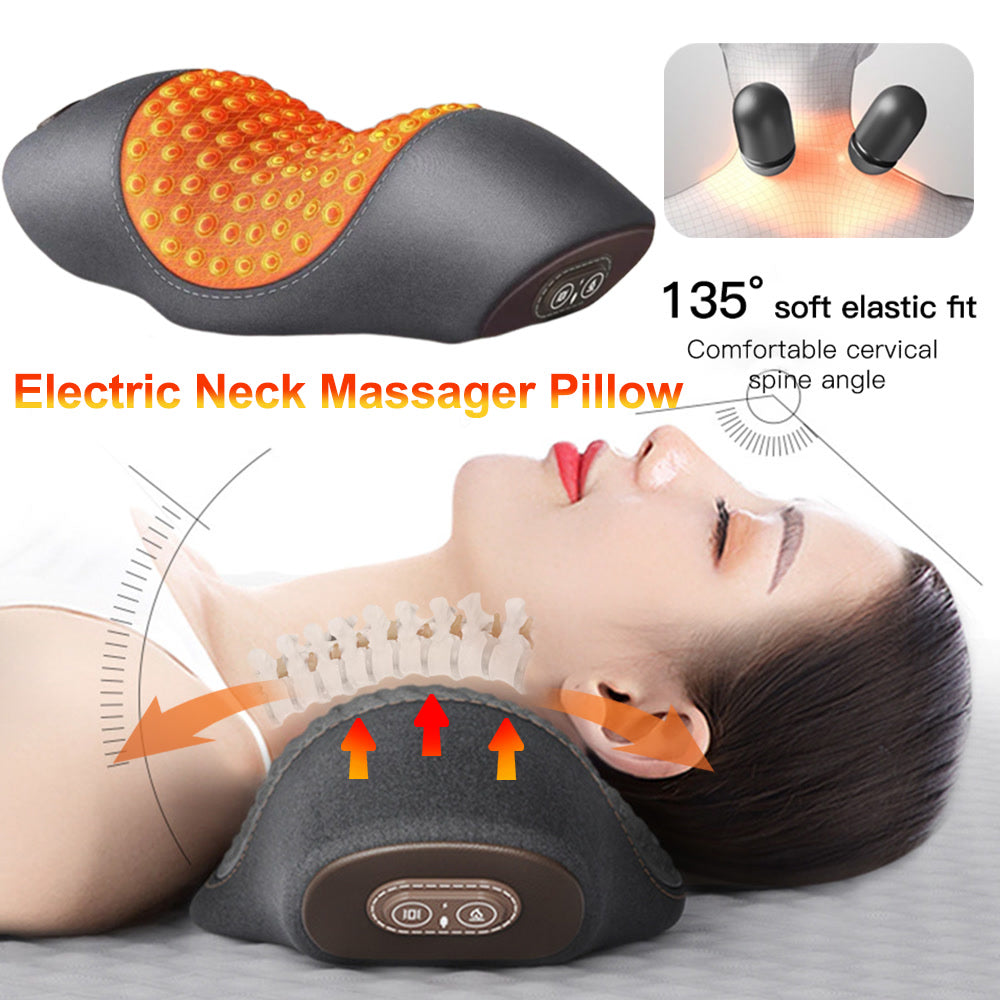 Electric Neck Massager Pillow Cervical Stretcher Heating Vibration Massage Back Traction Orthopedic Sleeping Pillows Support