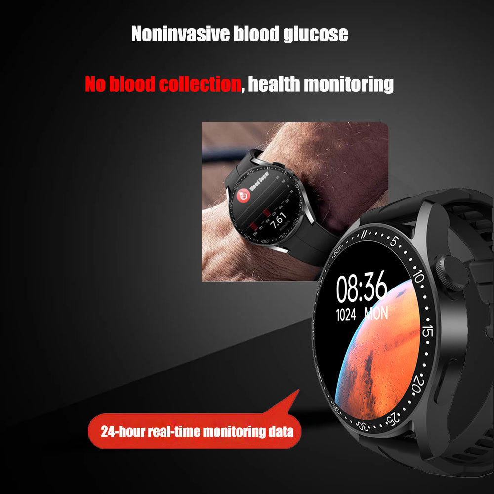 Blood Glucose Watch Heart Rate Blood Pressure Blood Oxygen Temperature Monitoring Health Sports Waterproof Non-Invasive Glucose