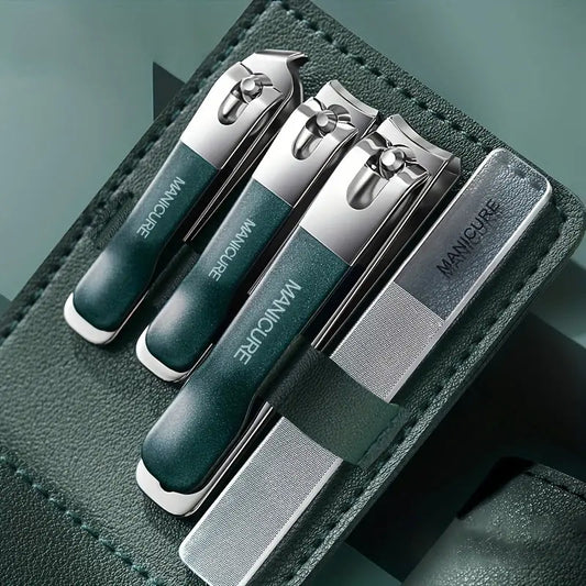 Manicure Set: 4pc, Leather Case, Nano File