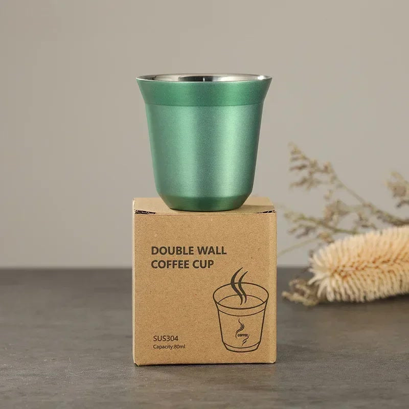 80ml Espresso Mugs Small Wine Glass 304 Stainless Steel Coffee Cups Double Wall Heat Insulated Capsule Cup Dishwasher Safe cup
