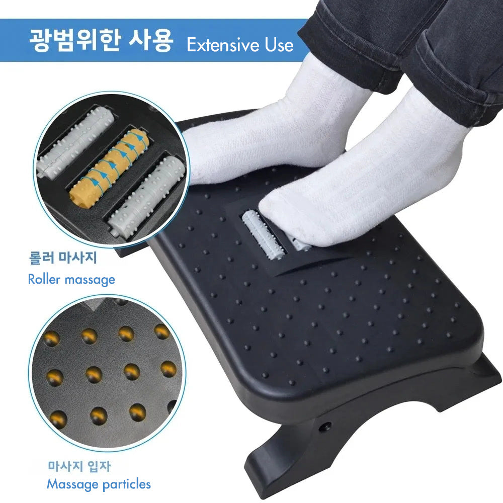 Ergonomic Under Desk Footrest Massage Rollers Leg Rest Pain Relief Non-slip Foot Stool Home Office Work Study Posture Correction