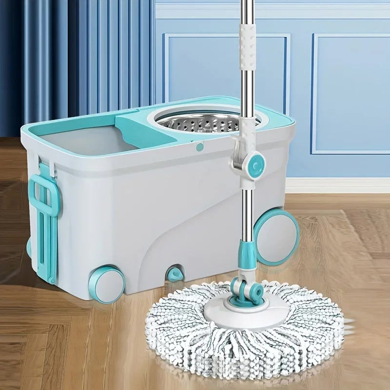 Wheeled Hands-free Spin Mop Set with Detachable Hanging Bucket,Washing and Cleaning2-in-1,Suitable for Bedroom,Living Room,Etc