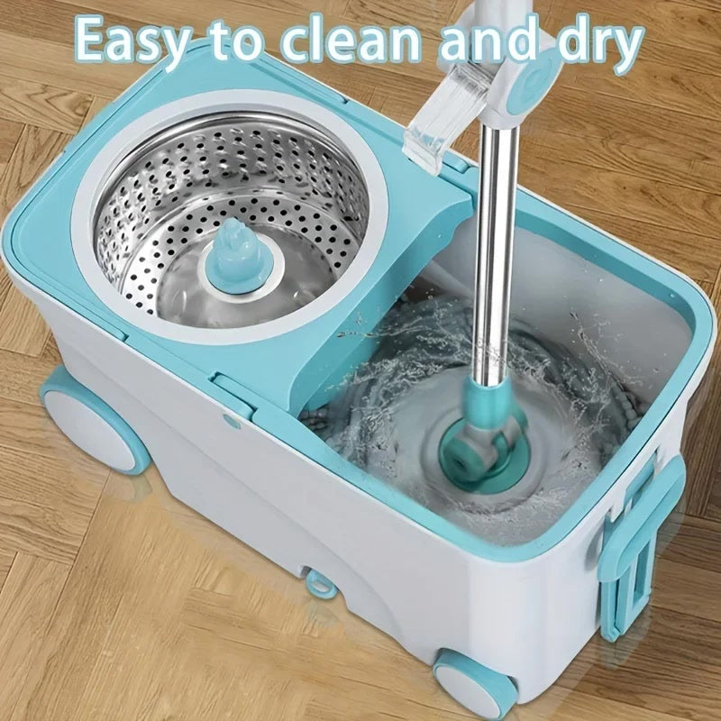 Wheeled Hands-free Spin Mop Set with Detachable Hanging Bucket,Washing and Cleaning2-in-1,Suitable for Bedroom,Living Room,Etc