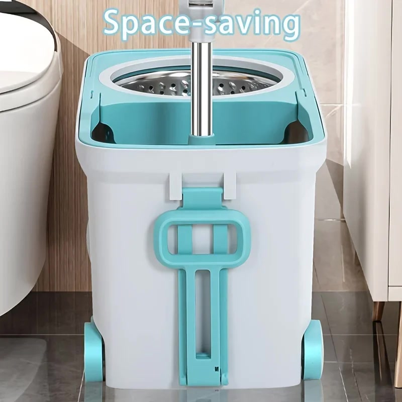 Wheeled Hands-free Spin Mop Set with Detachable Hanging Bucket,Washing and Cleaning2-in-1,Suitable for Bedroom,Living Room,Etc