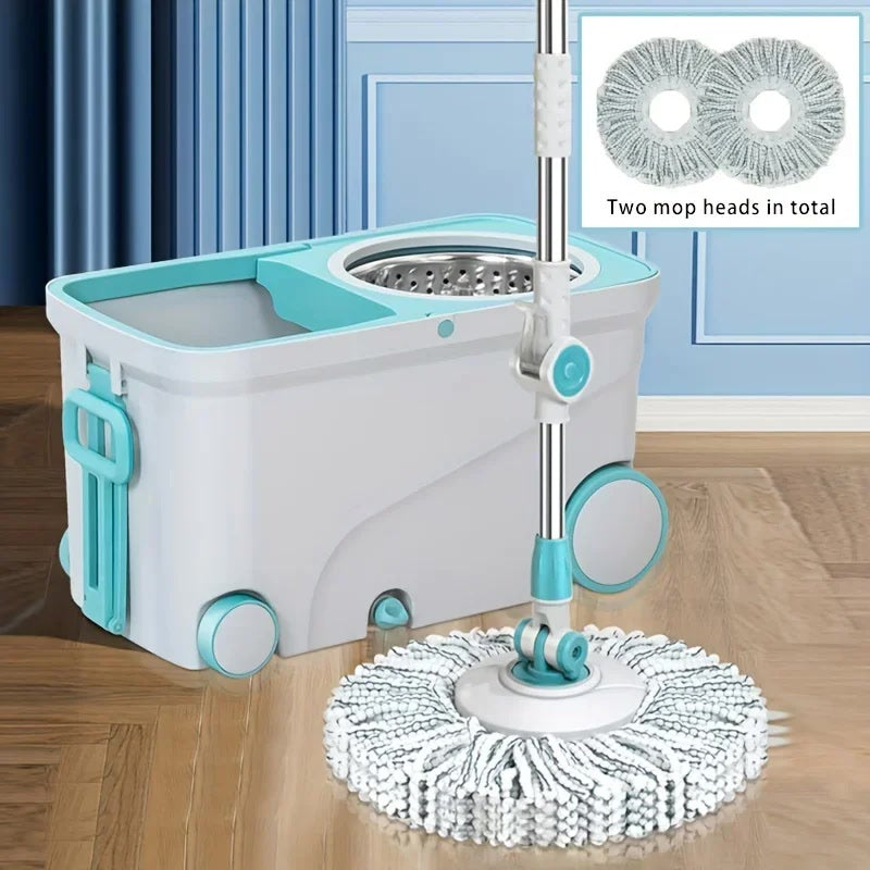 Wheeled Hands-free Spin Mop Set with Detachable Hanging Bucket,Washing and Cleaning2-in-1,Suitable for Bedroom,Living Room,Etc