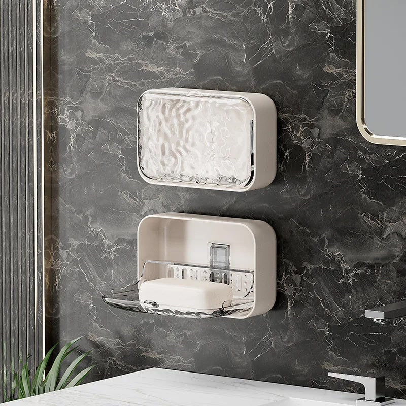 Bathroom Soap Holder Free-Punching Wall Mounted Soap Sponge Holder Organizer Double Drainage Soap Dish Bathroom Accessories