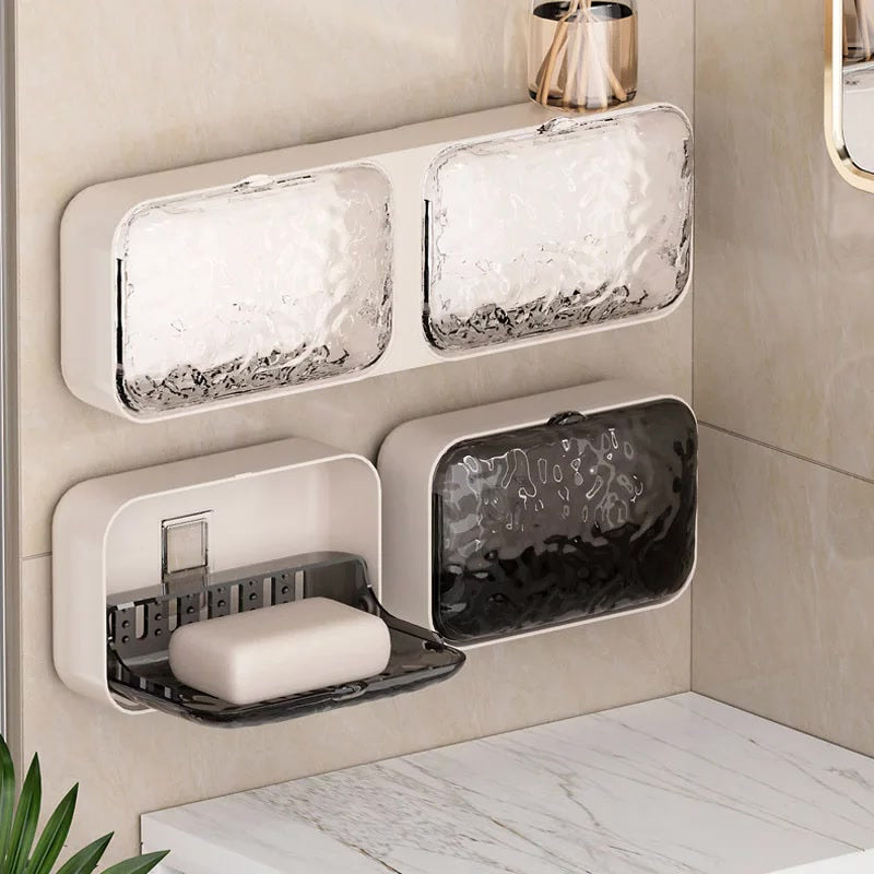 Bathroom Soap Holder Free-Punching Wall Mounted Soap Sponge Holder Organizer Double Drainage Soap Dish Bathroom Accessories