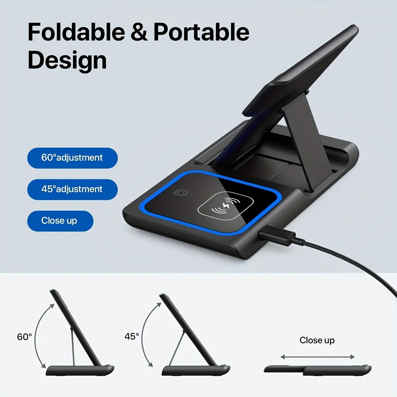 30W LED Fast Wireless Charger 3 in 1 Foldable Charging Station For iPhone 16 15 14 13 12 11 Apple Watch 9 8 7 6 5 Airpods Pro/3