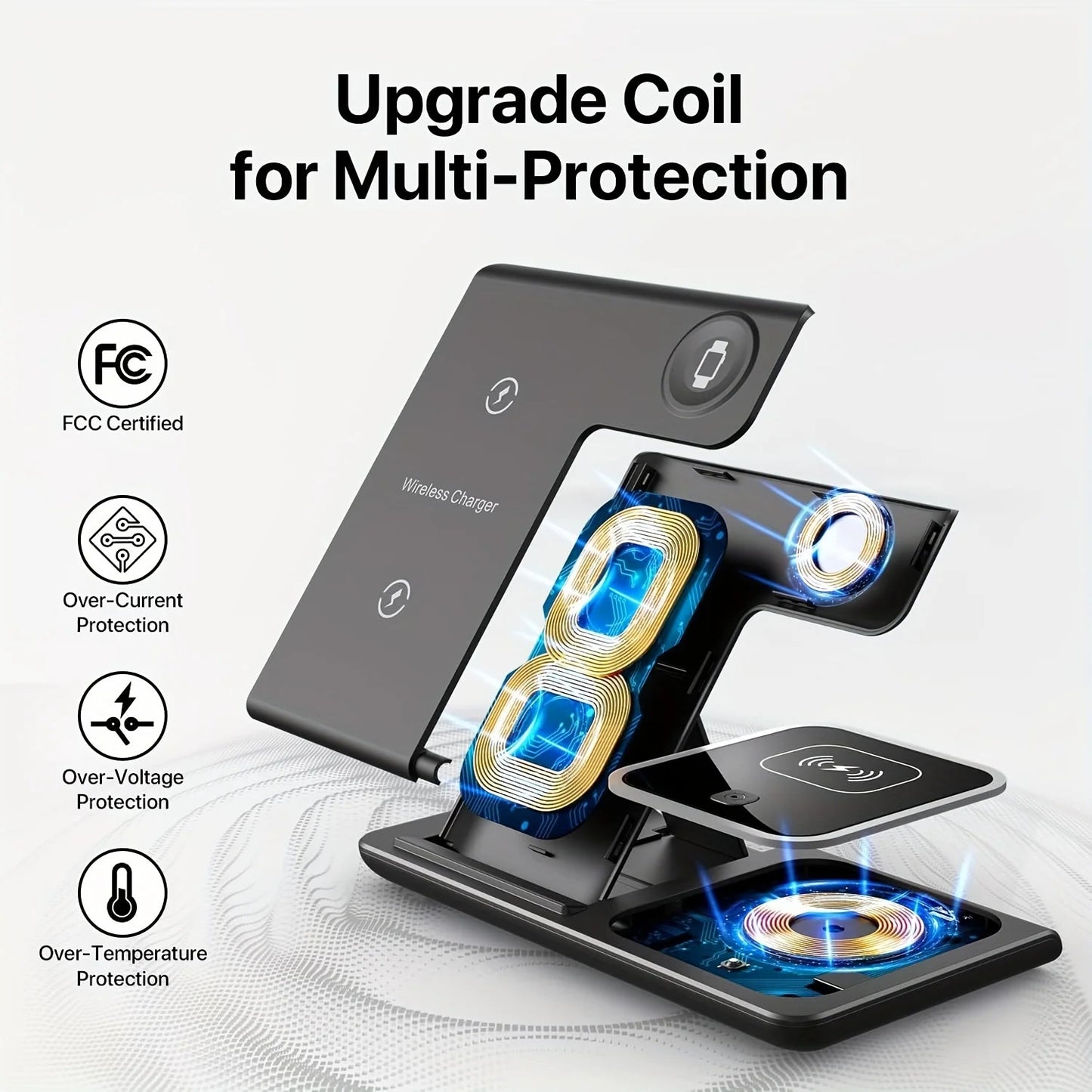 30W LED Fast Wireless Charger 3 in 1 Foldable Charging Station For iPhone 16 15 14 13 12 11 Apple Watch 9 8 7 6 5 Airpods Pro/3