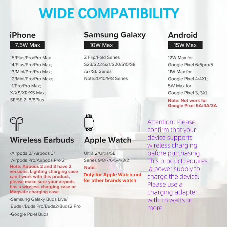 30W LED Fast Wireless Charger 3 in 1 Foldable Charging Station For iPhone 16 15 14 13 12 11 Apple Watch 9 8 7 6 5 Airpods Pro/3