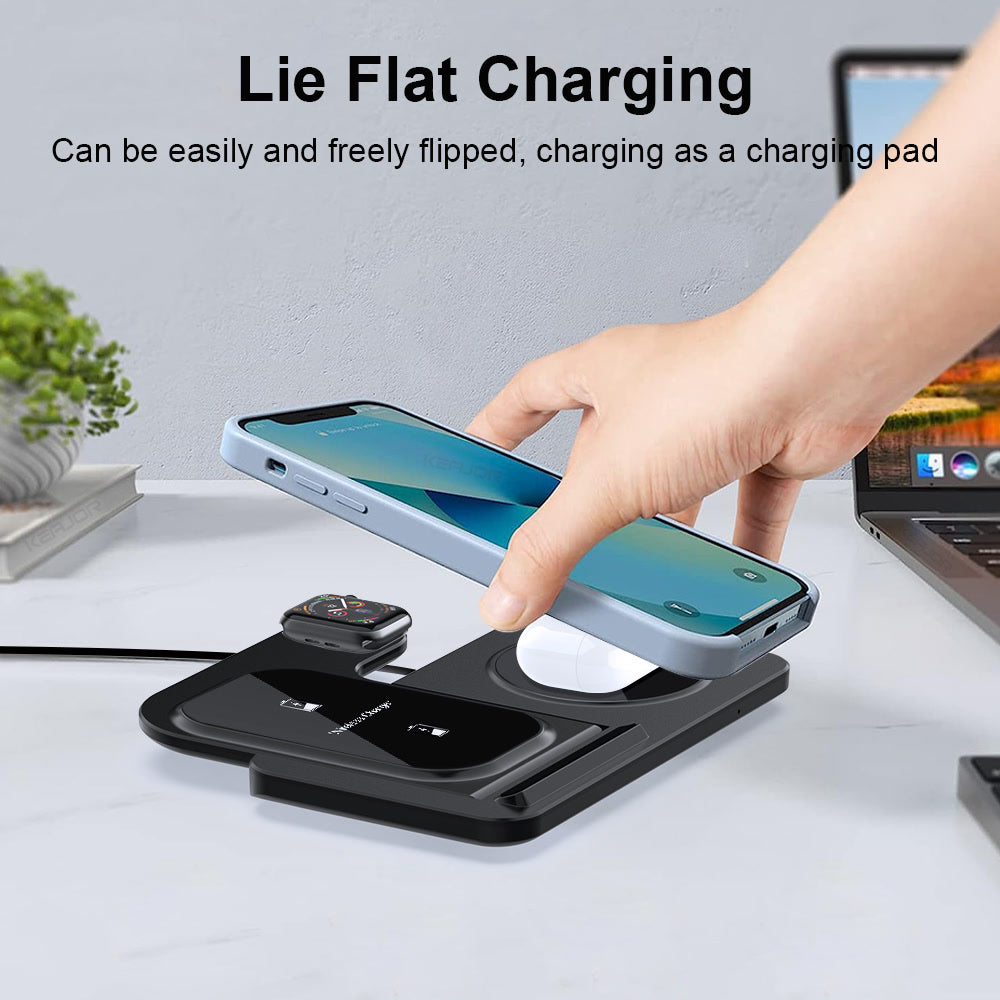 Wireless Charger Foldable 3 in 1 for iPhone 15 14 13 12 11 Pro Max Fast Wireless Charging Station for Apple Watch Stand