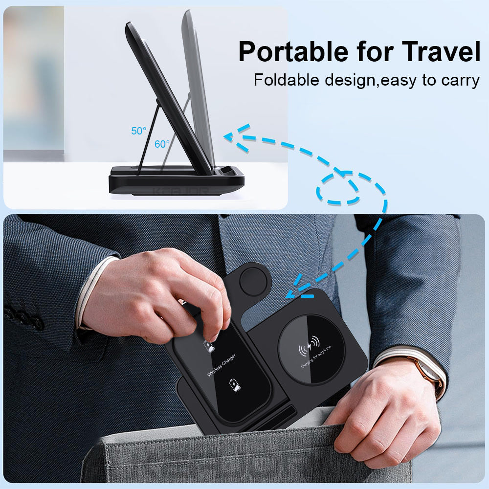 Wireless Charger Foldable 3 in 1 for iPhone 15 14 13 12 11 Pro Max Fast Wireless Charging Station for Apple Watch Stand