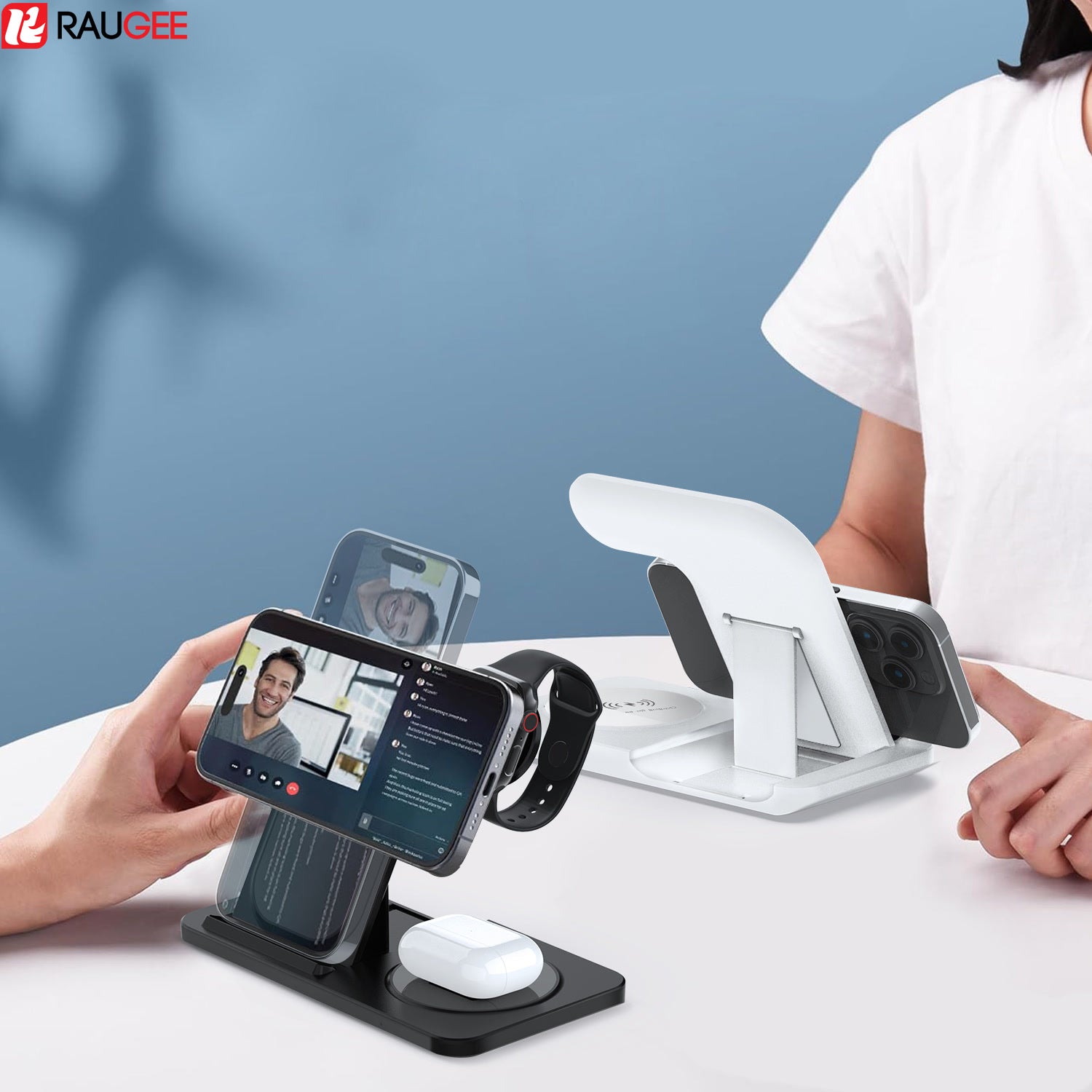 Wireless Charger Foldable 3 in 1 for iPhone 15 14 13 12 11 Pro Max Fast Wireless Charging Station for Apple Watch Stand