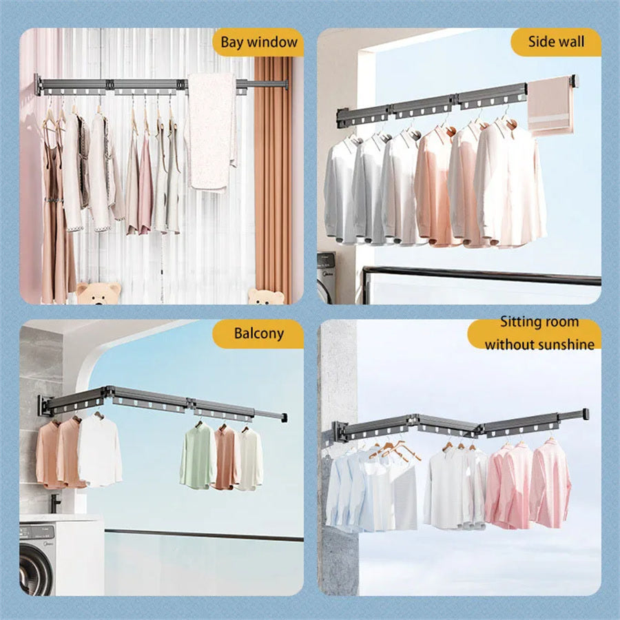 Extendable Clothes Hanger Indoor Retractable Cloth Drying Rack Space Saving Home Laundry Clothesline Wall Mount Clothing Rack