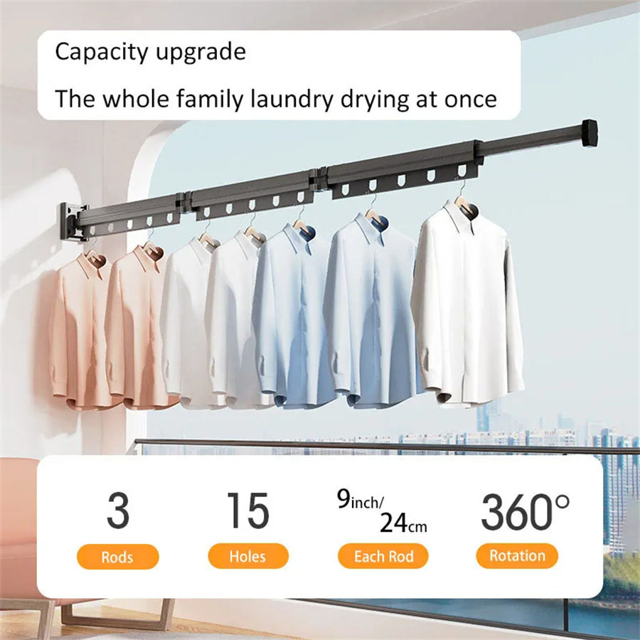Extendable Clothes Hanger Indoor Retractable Cloth Drying Rack Space Saving Home Laundry Clothesline Wall Mount Clothing Rack