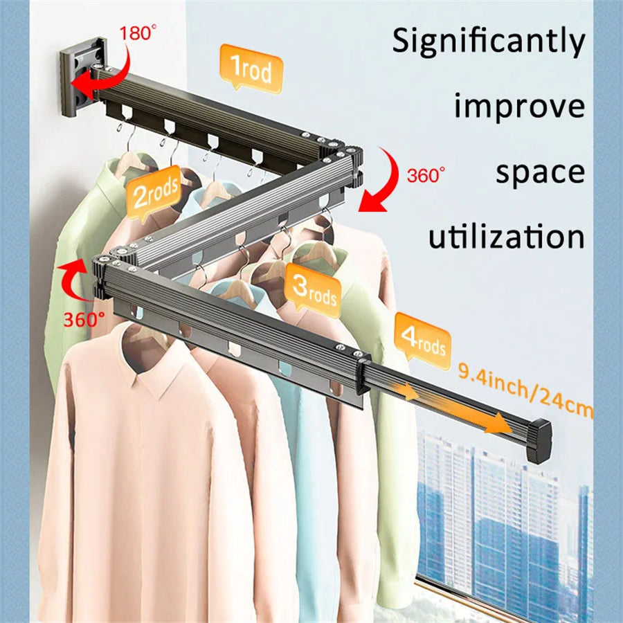 Extendable Clothes Hanger Indoor Retractable Cloth Drying Rack Space Saving Home Laundry Clothesline Wall Mount Clothing Rack