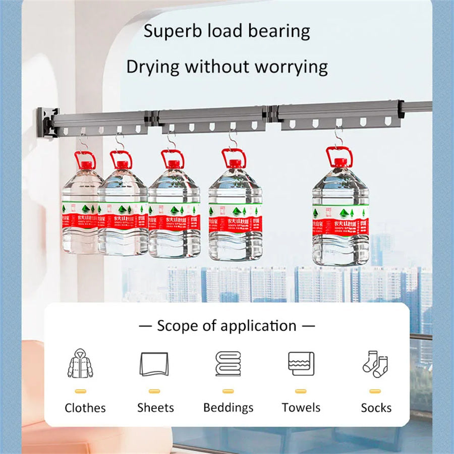 Extendable Clothes Hanger Indoor Retractable Cloth Drying Rack Space Saving Home Laundry Clothesline Wall Mount Clothing Rack