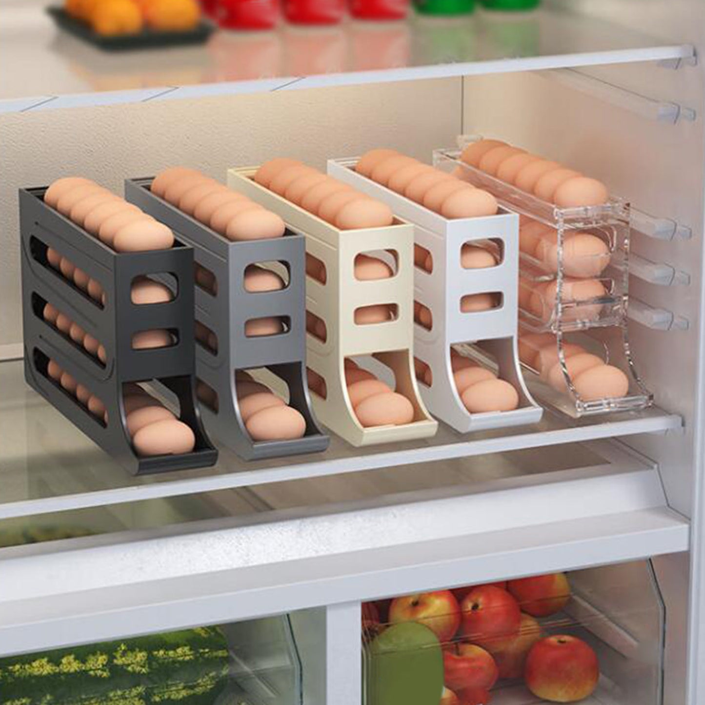 4 Tier Egg Dispenser Auto Rolling Eggs Holder Rack Egg Storage Container for Refrigerator Kitchen Refrigerator Eggs Tray