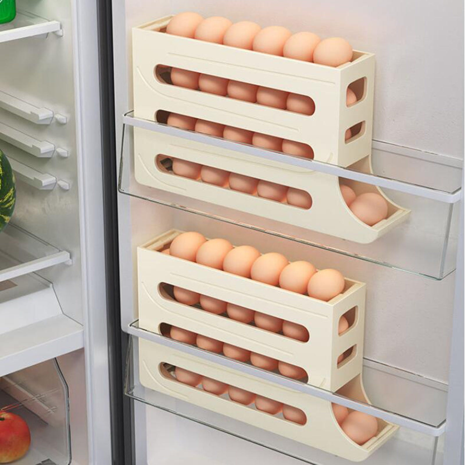 4 Tier Egg Dispenser Auto Rolling Eggs Holder Rack Egg Storage Container for Refrigerator Kitchen Refrigerator Eggs Tray