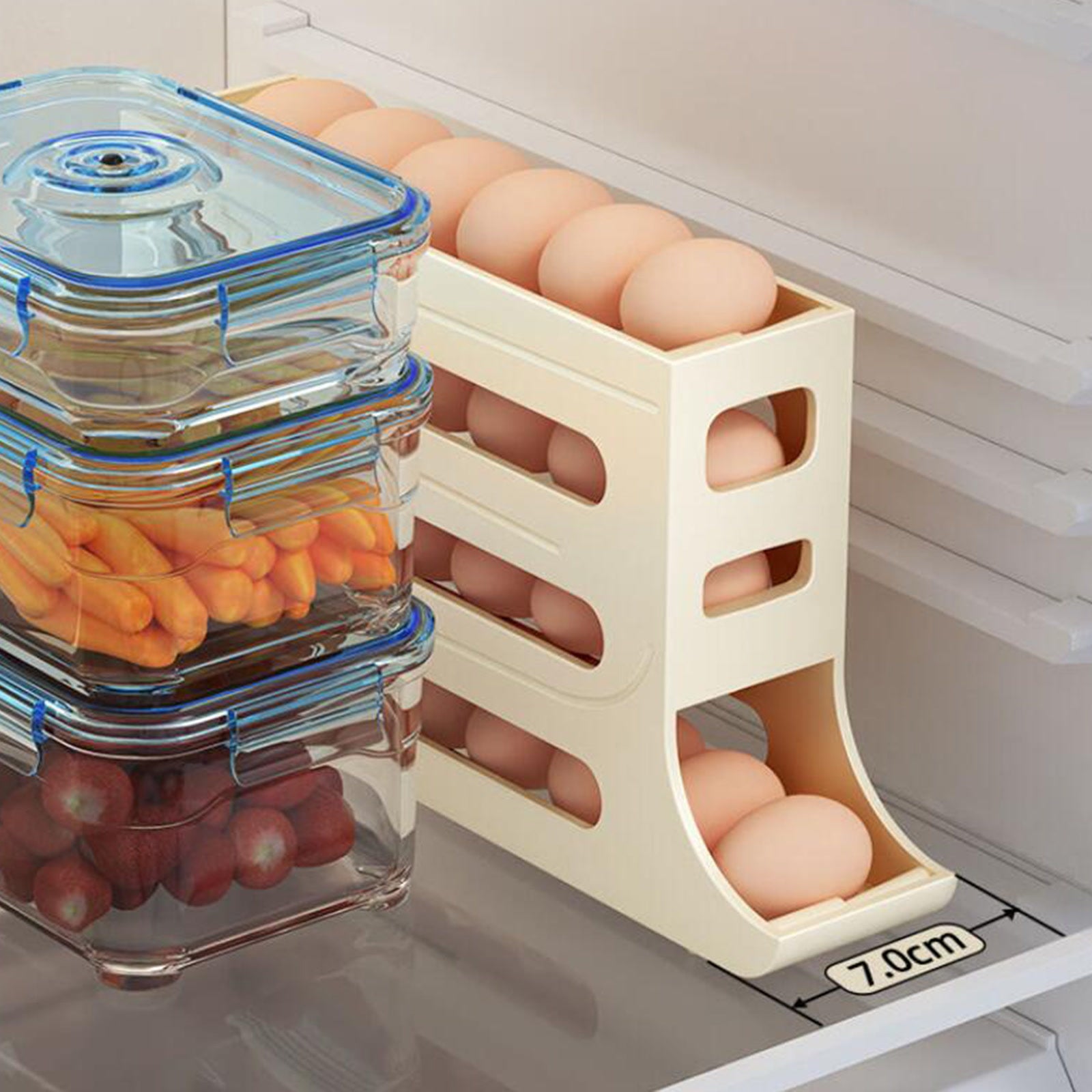 4 Tier Egg Dispenser Auto Rolling Eggs Holder Rack Egg Storage Container for Refrigerator Kitchen Refrigerator Eggs Tray