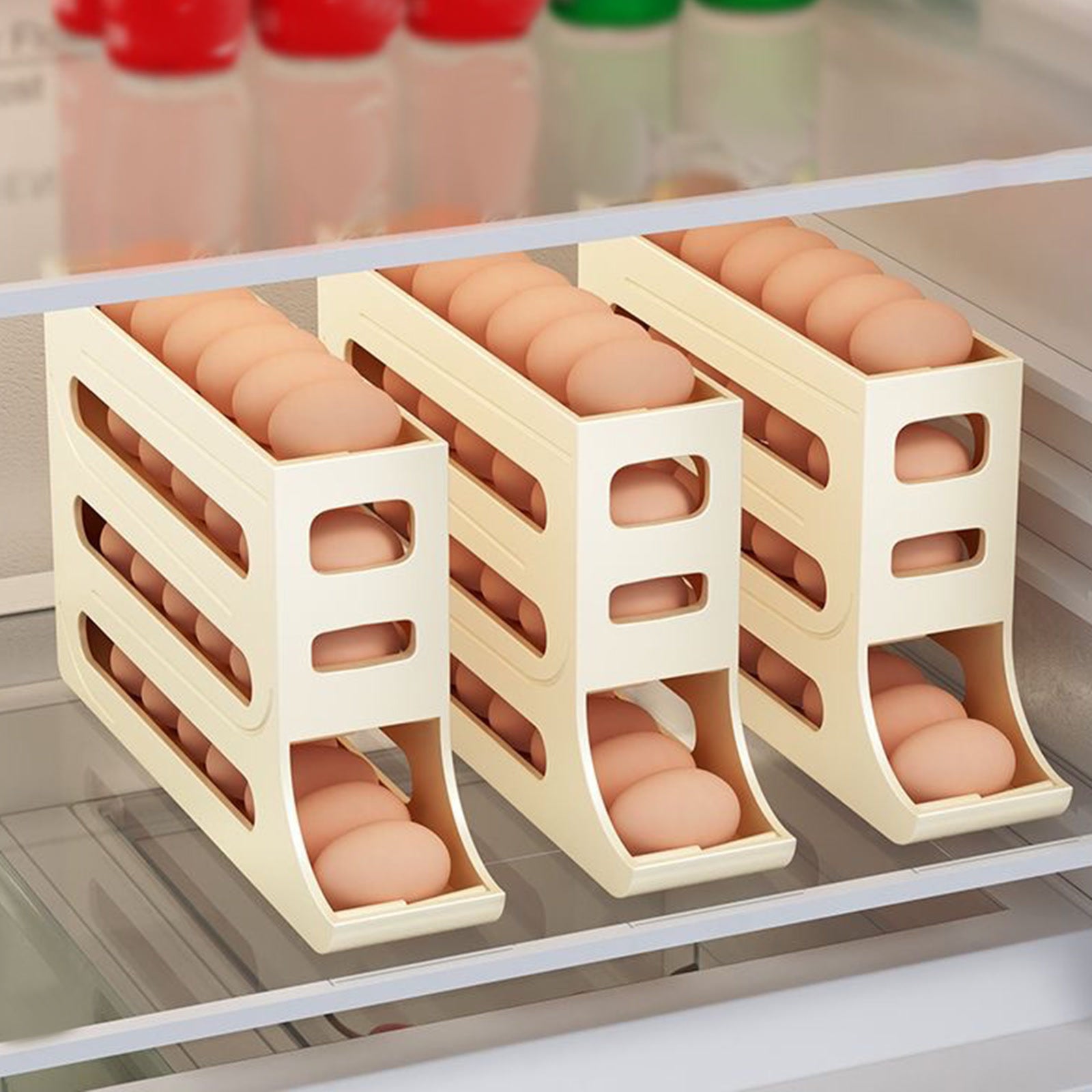 4 Tier Egg Dispenser Auto Rolling Eggs Holder Rack Egg Storage Container for Refrigerator Kitchen Refrigerator Eggs Tray