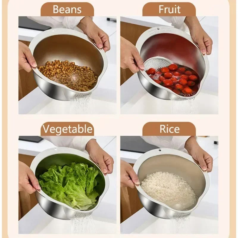 Rice Washer Strainer Bowl Stainless Steel 304 Rice Washing Bowl Rice Sieve Colander Fruit And Vegetable Strainer Kitchen Tools
