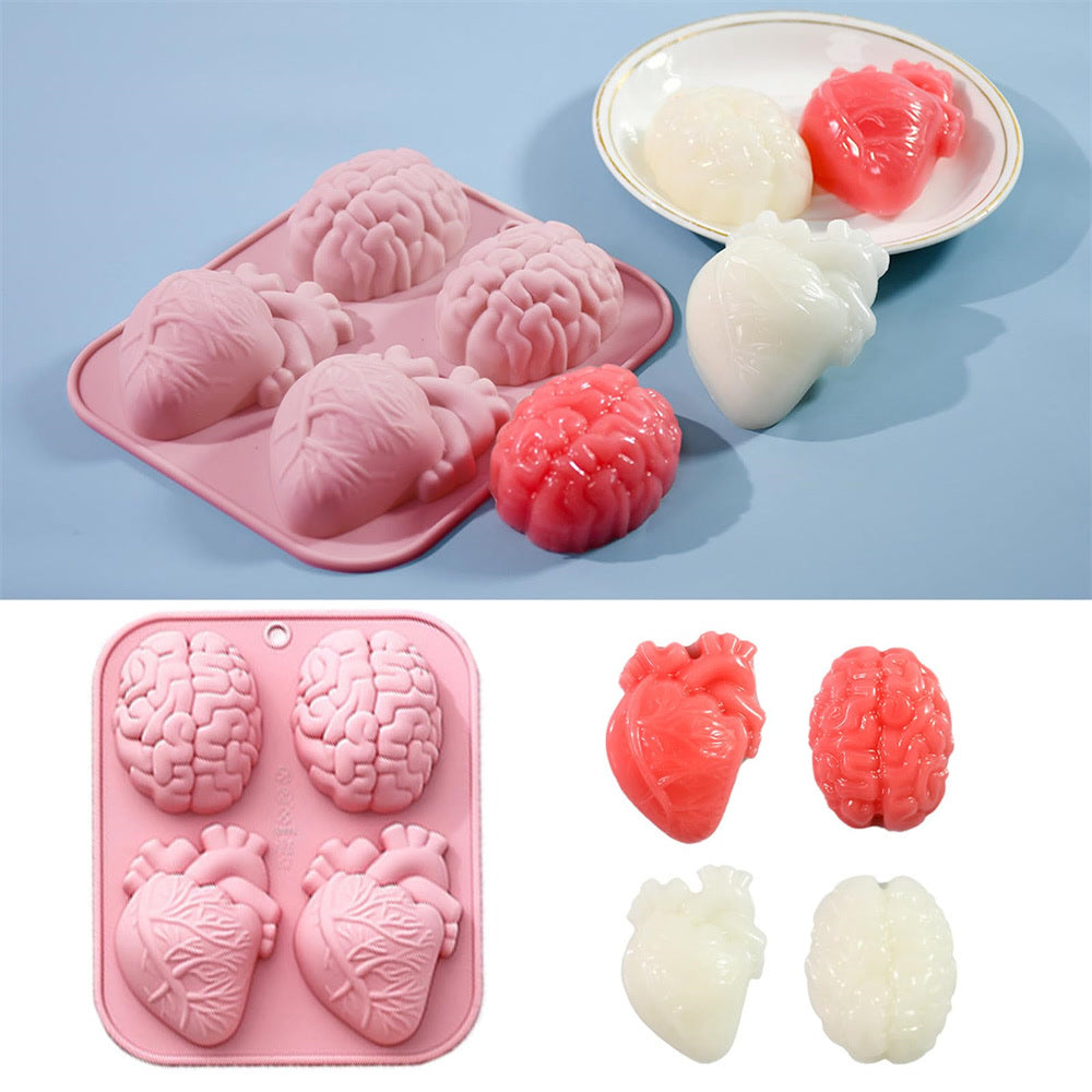 Heart Humans Brain Cake Silicone Molds 4 Cavity 3d Organ Shapes Mold Creative Realistic Brain Molds For Epoxy Resin Cake Decor