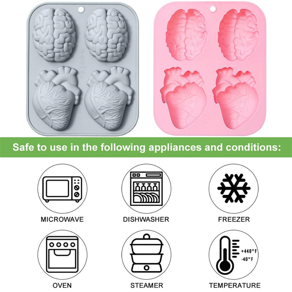 Heart Humans Brain Cake Silicone Molds 4 Cavity 3d Organ Shapes Mold Creative Realistic Brain Molds For Epoxy Resin Cake Decor