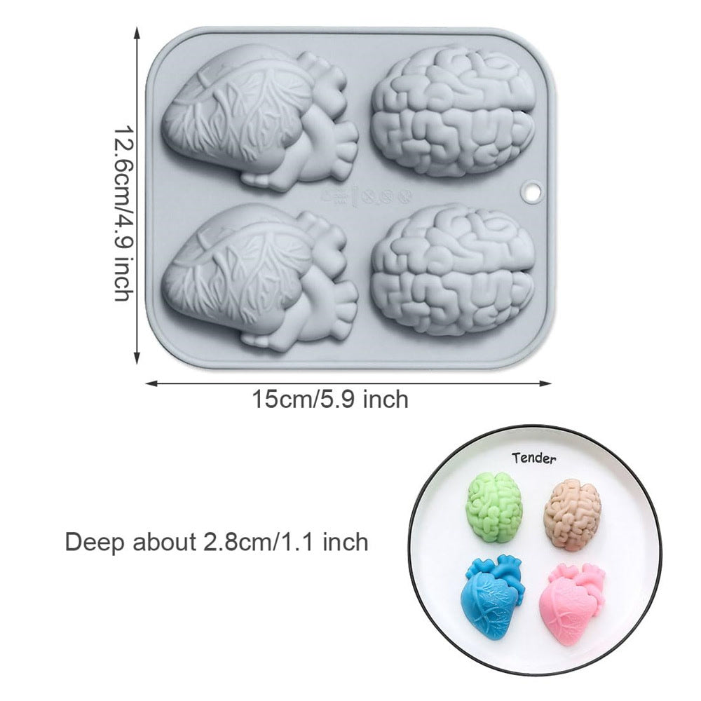 Heart Humans Brain Cake Silicone Molds 4 Cavity 3d Organ Shapes Mold Creative Realistic Brain Molds For Epoxy Resin Cake Decor
