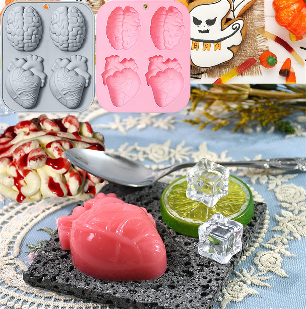Heart Humans Brain Cake Silicone Molds 4 Cavity 3d Organ Shapes Mold Creative Realistic Brain Molds For Epoxy Resin Cake Decor