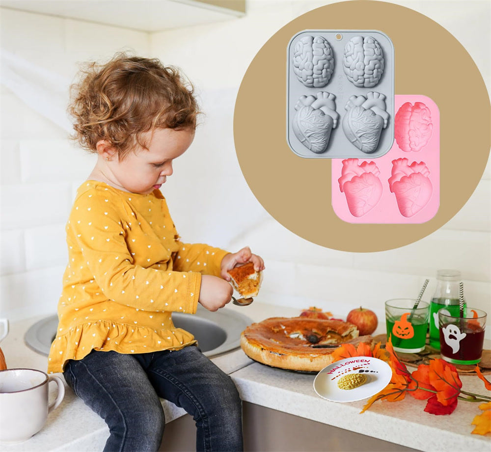 Heart Humans Brain Cake Silicone Molds 4 Cavity 3d Organ Shapes Mold Creative Realistic Brain Molds For Epoxy Resin Cake Decor