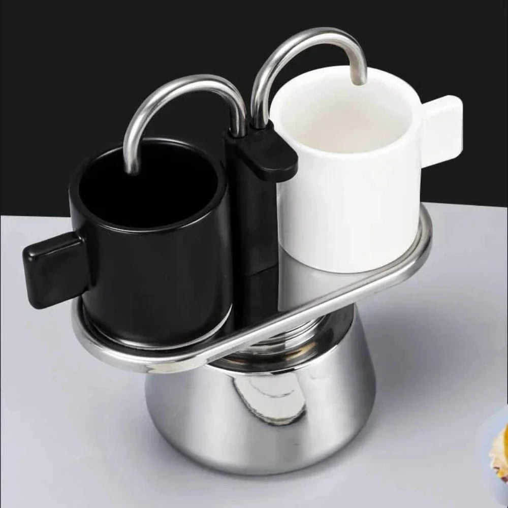 Mini 100ml Moka Pot Double Tube Coffee Pot Stainless Steel Italian Coffee Maker Espresso Utensils Kettle Electric Stove Heating