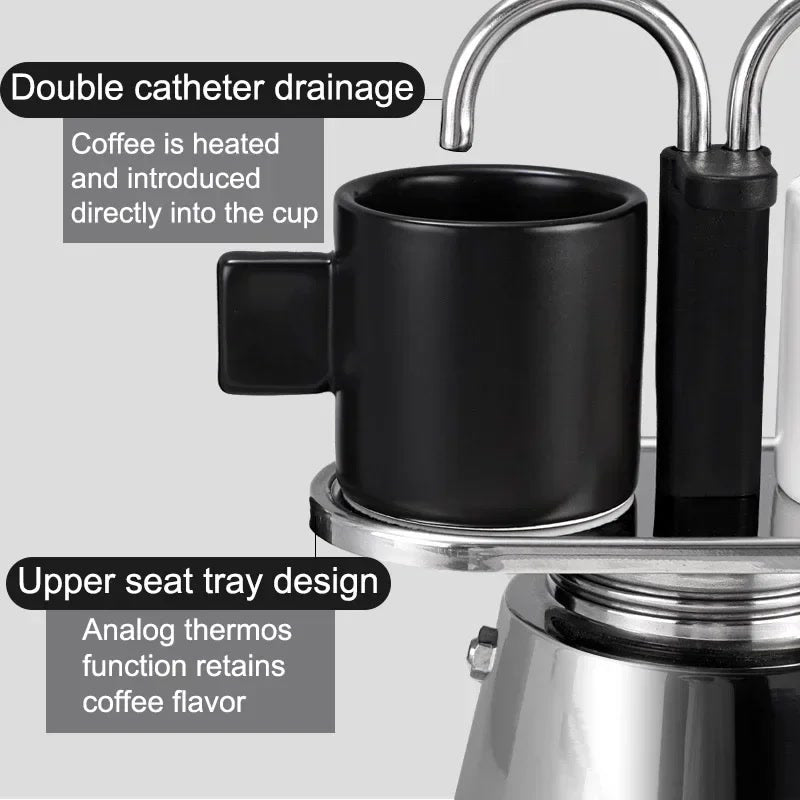 Mini 100ml Moka Pot Double Tube Coffee Pot Stainless Steel Italian Coffee Maker Espresso Utensils Kettle Electric Stove Heating