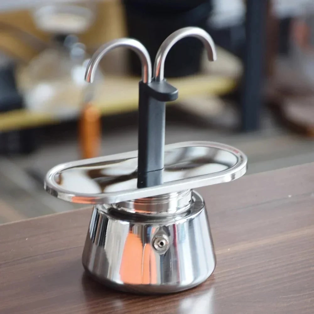 Mini 100ml Moka Pot Double Tube Coffee Pot Stainless Steel Italian Coffee Maker Espresso Utensils Kettle Electric Stove Heating